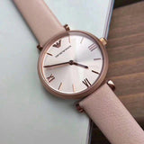 Buy Shop Emporio Armani Gianni T-Bar Quartz Rose Gold Dial Pink Leather Strap Watch For Women - AR11001 USA Online