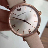 Buy Shop Emporio Armani Gianni T-Bar Quartz Rose Gold Dial Pink Leather Strap Watch For Women - AR11001 USA Online
