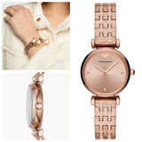 Buy Shop Emporio Armani Gianni T Bar Quartz Rose Gold Dial Rose Gold Steel Strap Watch For Women - AR11342 USA Online
