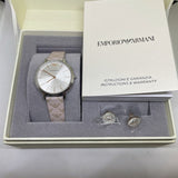 Buy Shop Emporio Armani Gianni T Bar Quartz Silver Dial Beige Leather Strap Watch For Women - AR80007 USA Online