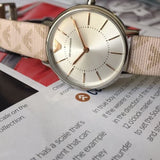 Buy Shop Emporio Armani Gianni T Bar Quartz Silver Dial Beige Leather Strap Watch For Women - AR80007 USA Online