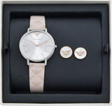 Buy Shop Emporio Armani Gianni T Bar Quartz Silver Dial Beige Leather Strap Watch For Women - AR80007 USA Online