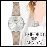 Buy Shop Emporio Armani Gianni T Bar Quartz Silver Dial Beige Leather Strap Watch For Women - AR80007 USA Online