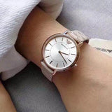 Buy Shop Emporio Armani Gianni T Bar Quartz Silver Dial Beige Leather Strap Watch For Women - AR80007 USA Online