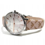 Buy Shop Emporio Armani Gianni T Bar Quartz Silver Dial Beige Leather Strap Watch For Women - AR80007 USA Online