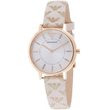 Buy Shop Emporio Armani Gianni T Bar Quartz Silver Dial Beige Leather Strap Watch For Women - AR80007 USA Online
