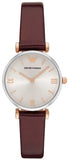 Buy Shop Emporio Armani Gianni T-Bar Quartz Silver Dial Brown Leather Strap Watch For Women - AR11061 USA Online