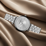 Buy Shop Emporio Armani Gianni T-Bar Quartz Silver Dial Silver Steel Strap Watch For Women - AR11445 USA Online