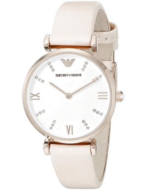 Buy Shop Emporio Armani Gianni T Bar Quartz White Dial Beige Leather Strap Watch For Women - AR1927 USA Online