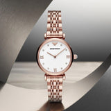 Buy Shop Emporio Armani Gianni T-Bar Quartz White Dial Rose Gold Steel Strap Watch For Women - AR11267 USA Online