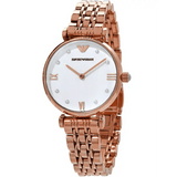 Buy Shop Emporio Armani Gianni T-Bar Quartz White Dial Rose Gold Steel Strap Watch For Women - AR11267 USA Online