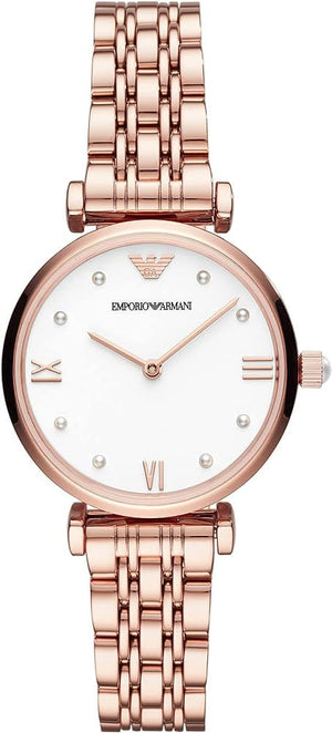 Buy Shop Emporio Armani Gianni T-Bar Quartz White Dial Rose Gold Steel Strap Watch For Women - AR11267 USA Online