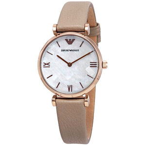 Buy Shop Emporio Armani Gianni T-Bar Silver Dial Beige Leather Strap Watch for Women - AR11111 USA Online