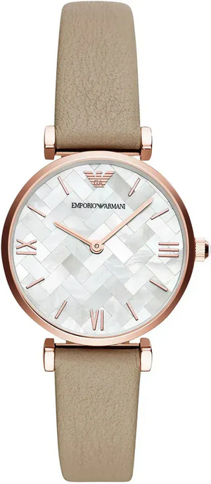 Buy Shop Emporio Armani Gianni T-Bar Silver Dial Beige Leather Strap Watch for Women - AR11111 USA Online