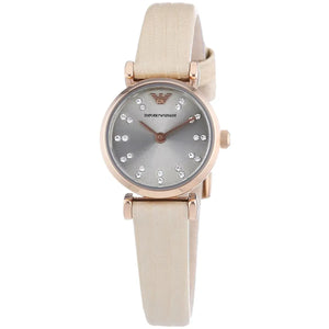Buy Shop Emporio Armani Gianni T-Bar Silver Dial Beige Leather Strap Watch for Women - AR1687 USA Online