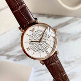 Buy Shop Emporio Armani Gianni T-Bar Silver Dial Brown Leather Strap Watch For Women - AR11269 USA Online