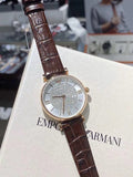 Buy Shop Emporio Armani Gianni T-Bar Silver Dial Brown Leather Strap Watch For Women - AR11269 USA Online