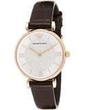 Buy Shop Emporio Armani Gianni T-Bar Silver Dial Brown Leather Strap Watch For Women - AR11269 USA Online