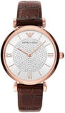 Buy Shop Emporio Armani Gianni T-Bar Silver Dial Brown Leather Strap Watch For Women - AR11269 USA Online