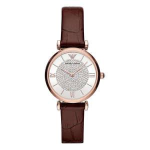 Buy Shop Emporio Armani Gianni T-Bar Silver Dial Brown Leather Strap Watch For Women - AR11269 USA Online