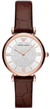 Buy Shop Emporio Armani Gianni T-Bar Silver Dial Brown Leather Strap Watch For Women - AR11269 USA Online