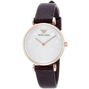 Buy Shop Emporio Armani Gianni T-Bar Silver Dial Brown Leather Strap Watch for Women - AR1990 USA Online