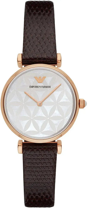 Buy Shop Emporio Armani Gianni T-Bar Silver Dial Brown Leather Strap Watch for Women - AR1990 USA Online
