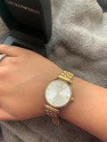 Buy Shop Emporio Armani Gianni T Bar Silver Dial Gold Stainless Steel Strap Watch For Women - AR1877 USA Online