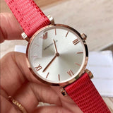 Buy Shop Emporio Armani Gianni T Bar Silver Dial Red Leather Strap Watch For Women - AR1876 USA Online