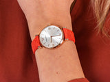 Buy Shop Emporio Armani Gianni T Bar Silver Dial Red Leather Strap Watch For Women - AR1876 USA Online