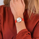 Buy Shop Emporio Armani Gianni T Bar Silver Dial Red Leather Strap Watch For Women - AR1876 USA Online