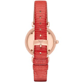 Buy Shop Emporio Armani Gianni T Bar Silver Dial Red Leather Strap Watch For Women - AR1876 USA Online