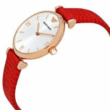 Buy Shop Emporio Armani Gianni T Bar Silver Dial Red Leather Strap Watch For Women - AR1876 USA Online