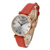 Buy Shop Emporio Armani Gianni T Bar Silver Dial Red Leather Strap Watch For Women - AR1876 USA Online