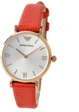Buy Shop Emporio Armani Gianni T Bar Silver Dial Red Leather Strap Watch For Women - AR1876 USA Online