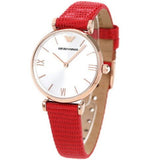 Buy Shop Emporio Armani Gianni T Bar Silver Dial Red Leather Strap Watch For Women - AR1876 USA Online