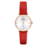 Buy Shop Emporio Armani Gianni T Bar Silver Dial Red Leather Strap Watch For Women - AR1876 USA Online