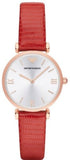 Buy Shop Emporio Armani Gianni T Bar Silver Dial Red Leather Strap Watch For Women - AR1876 USA Online
