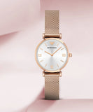Buy Shop Emporio Armani Gianni T Bar Silver Dial Rose Gold Mesh Bracelet Watch For Women - AR1956 USA Online