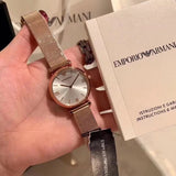 Buy Shop Emporio Armani Gianni T Bar Silver Dial Rose Gold Mesh Bracelet Watch For Women - AR1956 USA Online