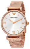 Buy Shop Emporio Armani Gianni T Bar Silver Dial Rose Gold Mesh Bracelet Watch For Women - AR1956 USA Online