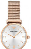 Buy Shop Emporio Armani Gianni T Bar Silver Dial Rose Gold Mesh Bracelet Watch For Women - AR1956 USA Online