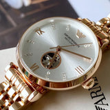 Buy Shop Emporio Armani Gianni T-Bar Silver Dial Rose Gold Steel Strap Watch For Women - AR60023 USA Online
