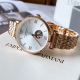 Buy Shop Emporio Armani Gianni T-Bar Silver Dial Rose Gold Steel Strap Watch For Women - AR60023 USA Online