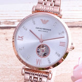 Buy Shop Emporio Armani Gianni T-Bar Silver Dial Rose Gold Steel Strap Watch For Women - AR60023 USA Online
