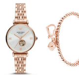 Buy Shop Emporio Armani Gianni T-Bar Silver Dial Rose Gold Steel Strap Watch For Women - AR60023 USA Online