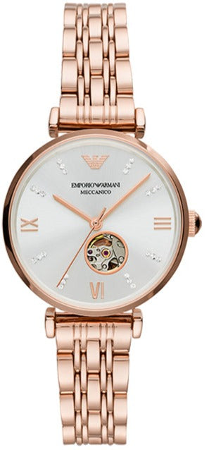 Buy Shop Emporio Armani Gianni T-Bar Silver Dial Rose Gold Steel Strap Watch For Women - AR60023 USA Online
