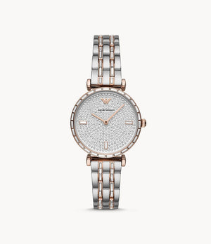 Buy Shop Emporio Armani Gianni T-Bar Silver Dial Two Tone Steel Strap Watch For Women - AR11293 USA Online