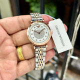 Buy Shop Emporio Armani Gianni T Bar Silver Dial Two Tone Steel Strap Watch for Women - AR11537 USA Online