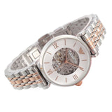 Buy Shop Emporio Armani Gianni T Bar Silver Skeleton Dial Two Tone Strap Watch For Women - AR1992 USA Online